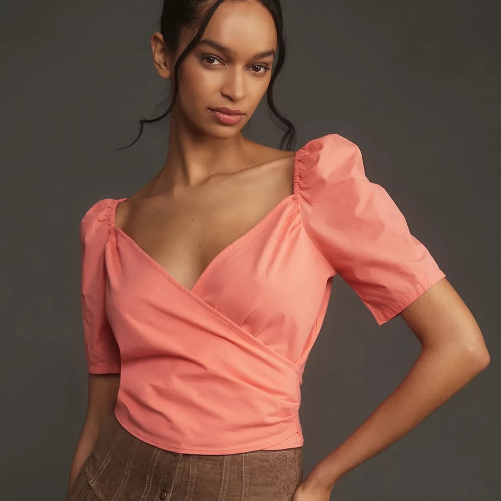 By Anthropologie Puff-Sleeve Wrap Top - size large